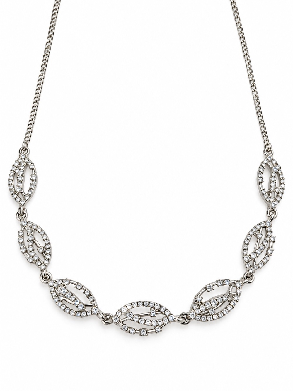 Givenchy Crystal Leaf Link Necklace Silver Tone Necklace Adjustable